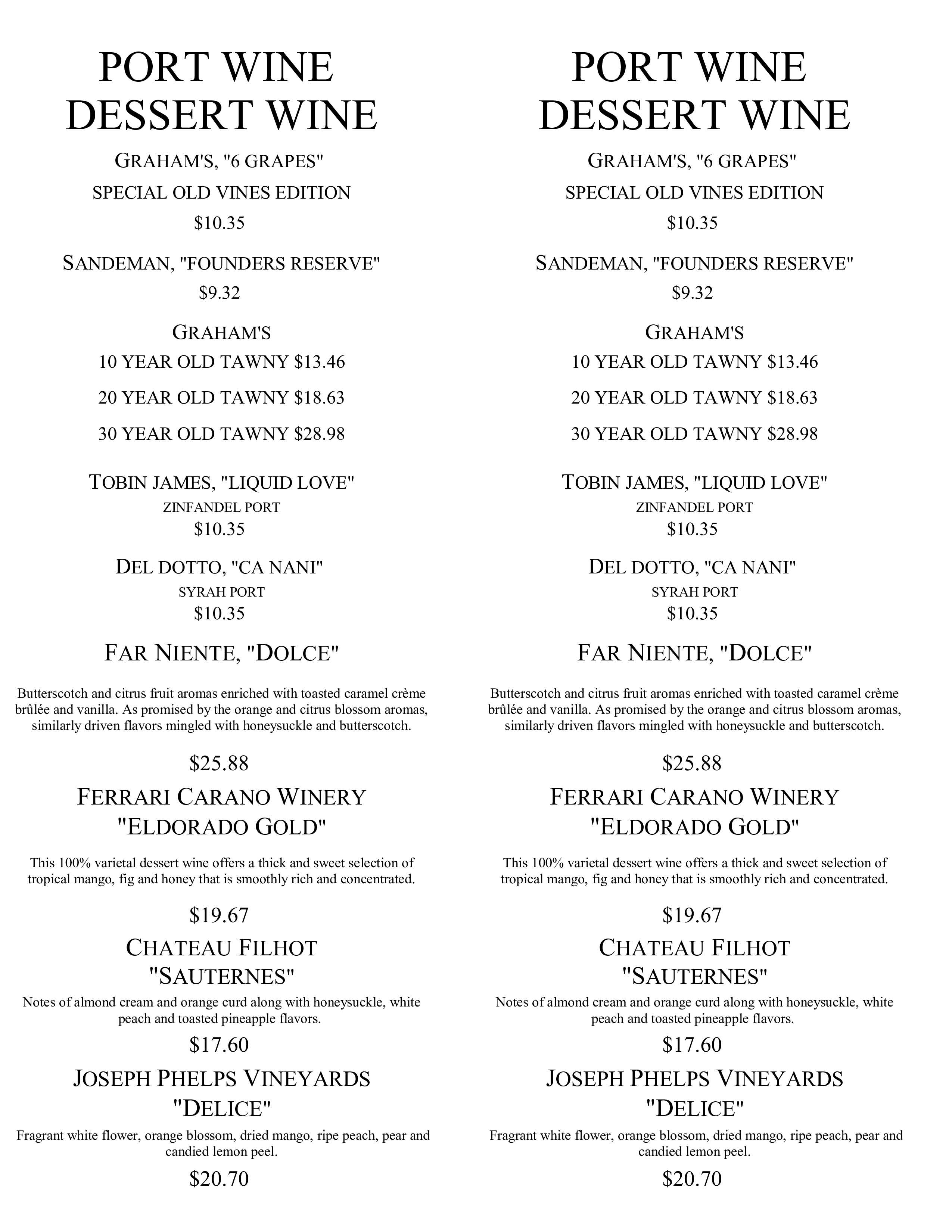 Dessert Menu
