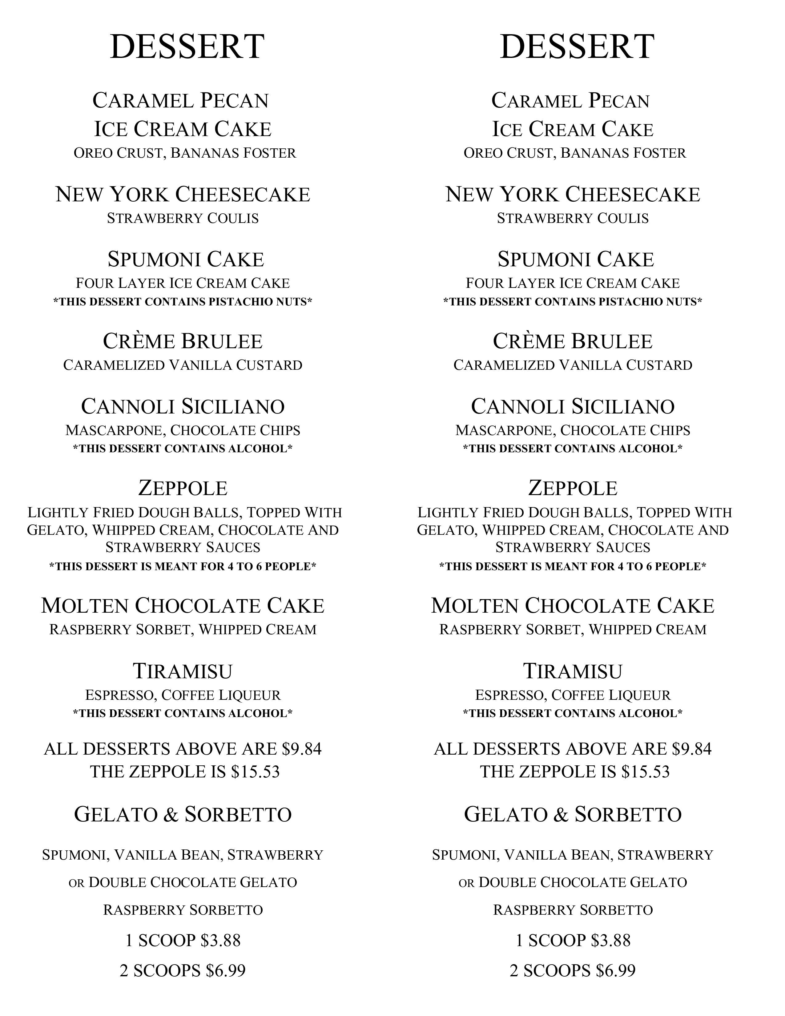 Dessert Menu
